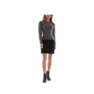 BCX Women's Sweater Dress Gray/Black  Blocked Drop Waist Pullover Size M Acrylic